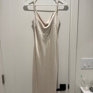 Express SATIN COWL NECK MIDI SLIP DRESS